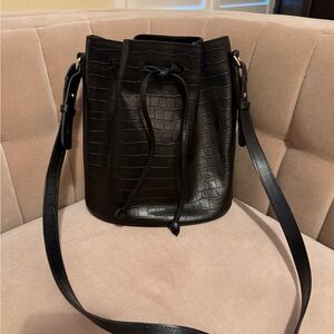 Sezane Black Croc-Embossed Shoulder Bag
